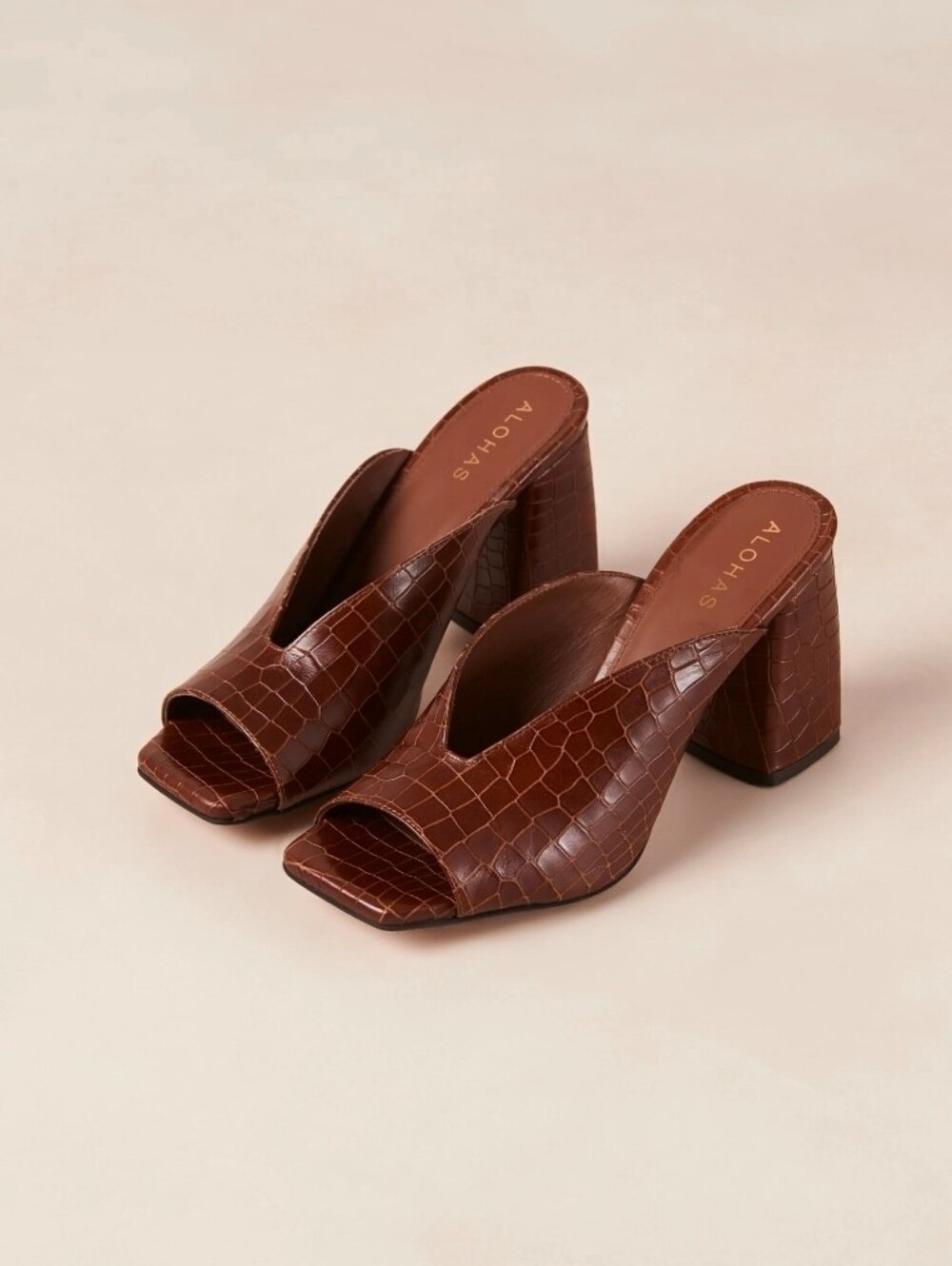 Alohas Frenchie Brown Croco Leather Mule Heels EU 37 US 6.5 NWT $289